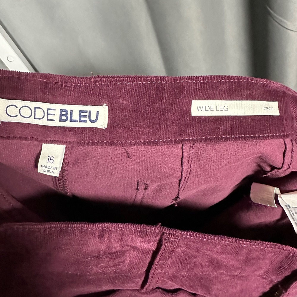 NWT Code Bleu Stretch Corduroy High Waist Wide Leg Crop Pants 16 Burgundy Maroon - Picture 8 of 9